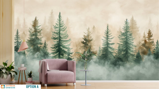 Forest Woodland Forest Watercolor Wallpaper – peel and stick wallpaper mural, Golden Era Walls