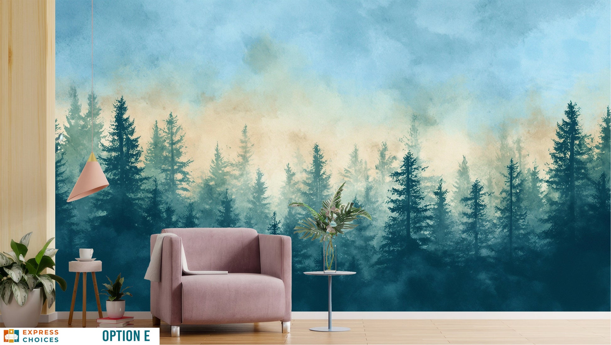 Forest Woodland Forest Watercolor Wallpaper – scale reference, Golden Era Walls