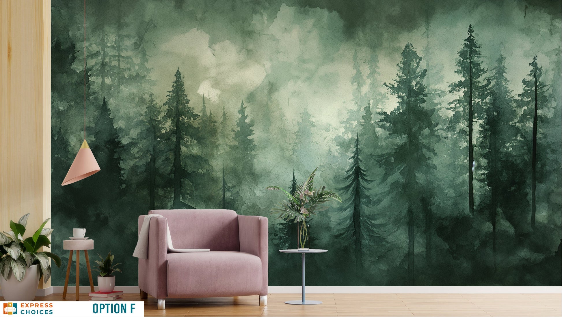 Forest Woodland Forest Watercolor Wallpaper – alternate view, Golden Era Walls