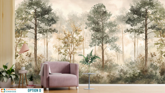 Watercolor Forest Self Adhesive Wallpaper – detail view, Golden Era Walls