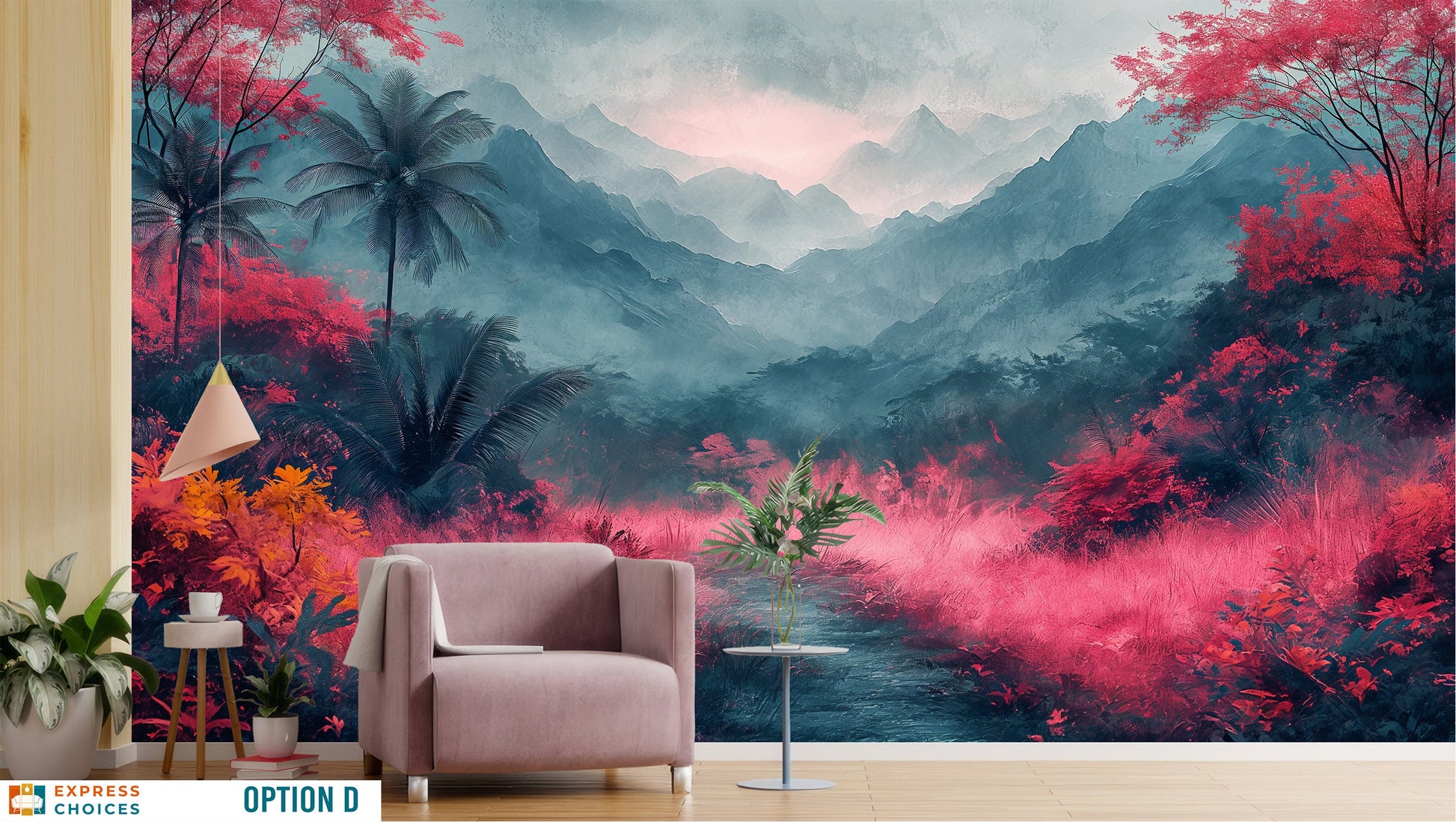 Watercolor Pink Forest Radiant Wallpaper – detail view, Golden Era Walls