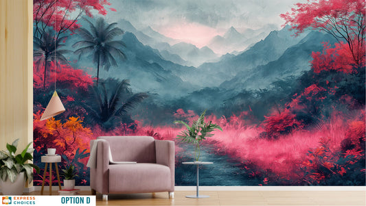 Watercolor Pink Forest Radiant Wallpaper – detail view, Golden Era Walls