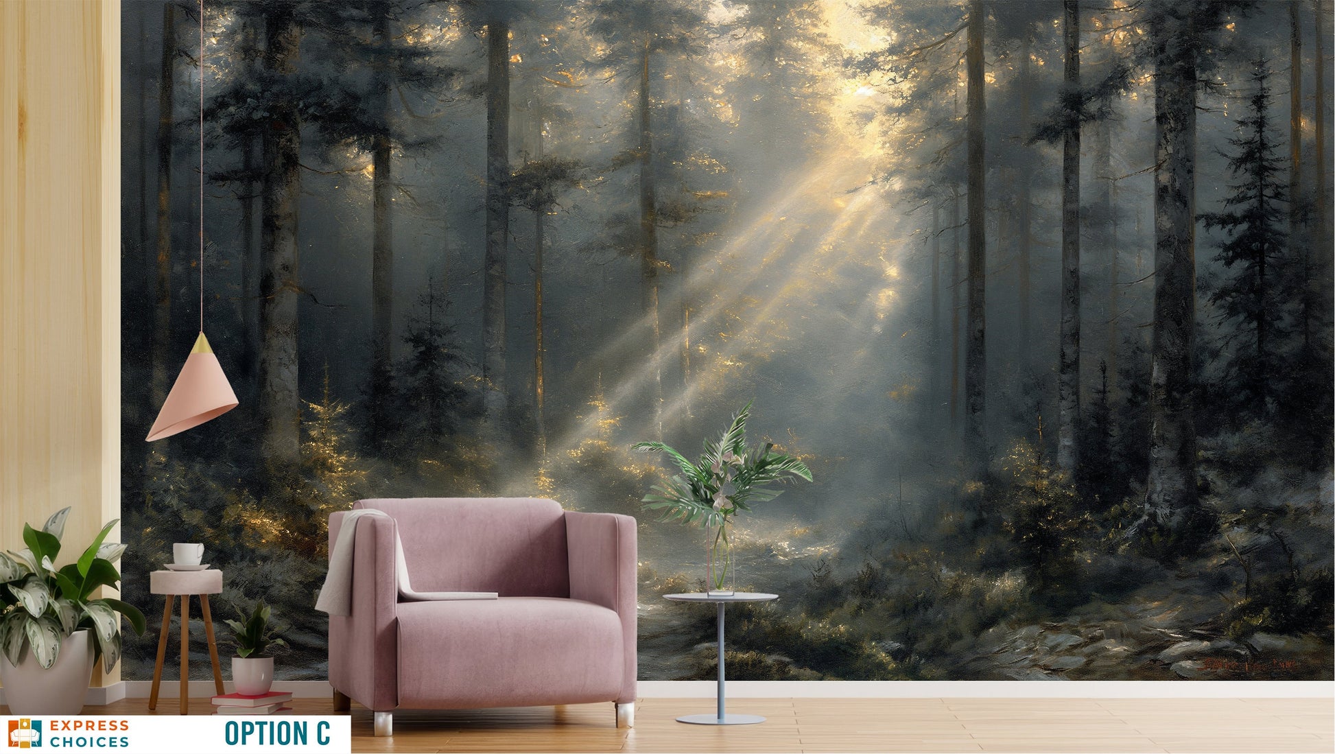 Woodland Misty Forest Landscape Wallpaper – alternate view, Golden Era Walls