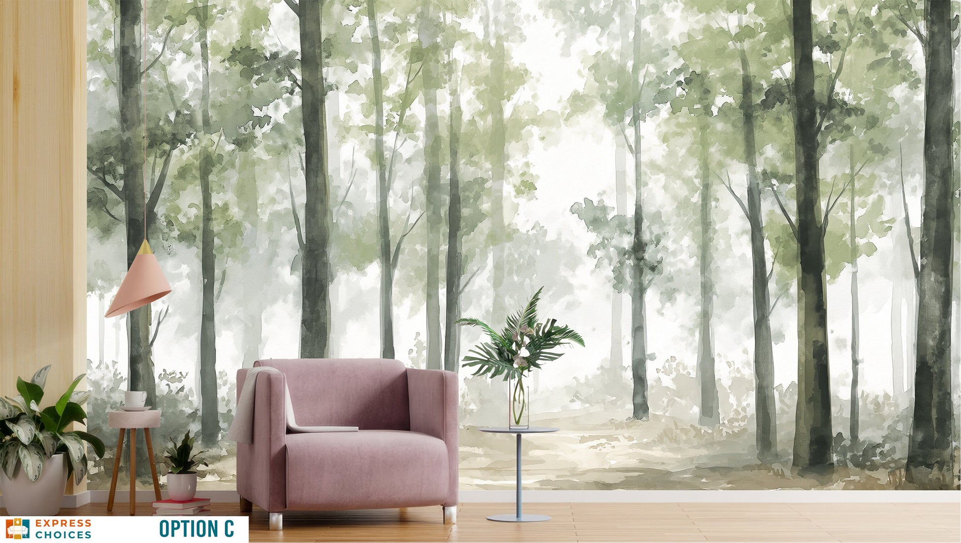 Winter Forest Coastal Wallpaper – lifestyle view, Golden Era Walls