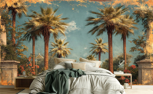 DIY Tropical Decor Fun Geometric Wallpaper – room setting, Golden Era Walls