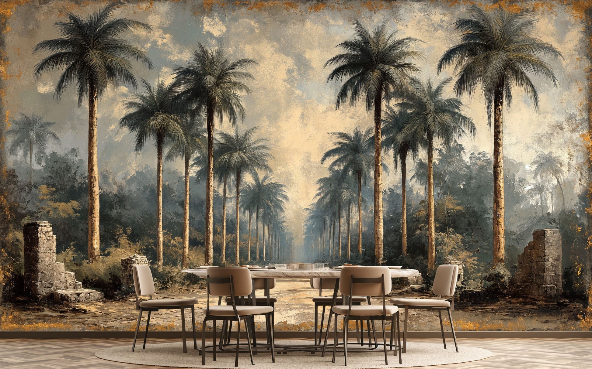 Dreamy Forest Vibes Non Geometric Wallpaper – detail view, Golden Era Walls