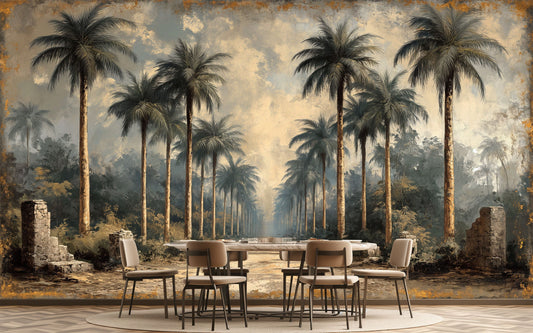 Dreamy Forest Vibes Non Geometric Wallpaper – detail view, Golden Era Walls
