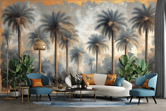 Desert Oasis Palm Trees Tropical Wallpaper – detail view, Golden Era Walls