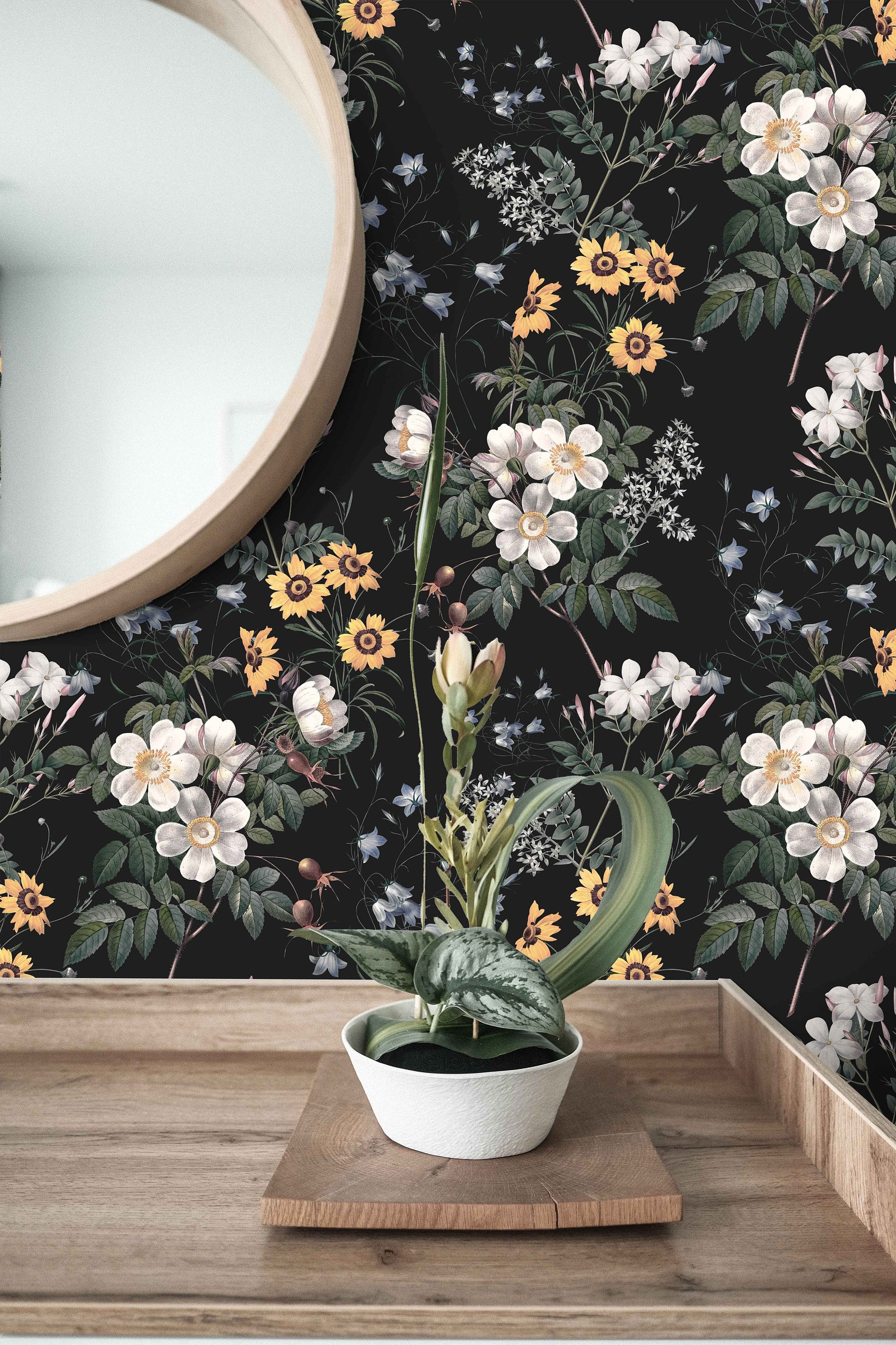 Chic Floral Flower Covering Floral Wallpaper Pattern – scale reference, Golden Era Walls
