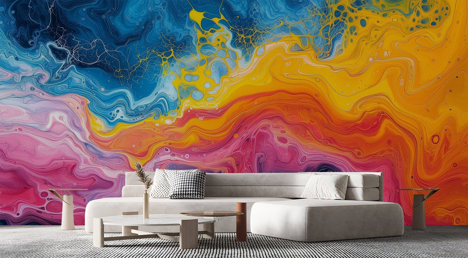 Bold Bright Contemporary Abstract Geometric Wallpaper – room setting, Golden Era Walls
