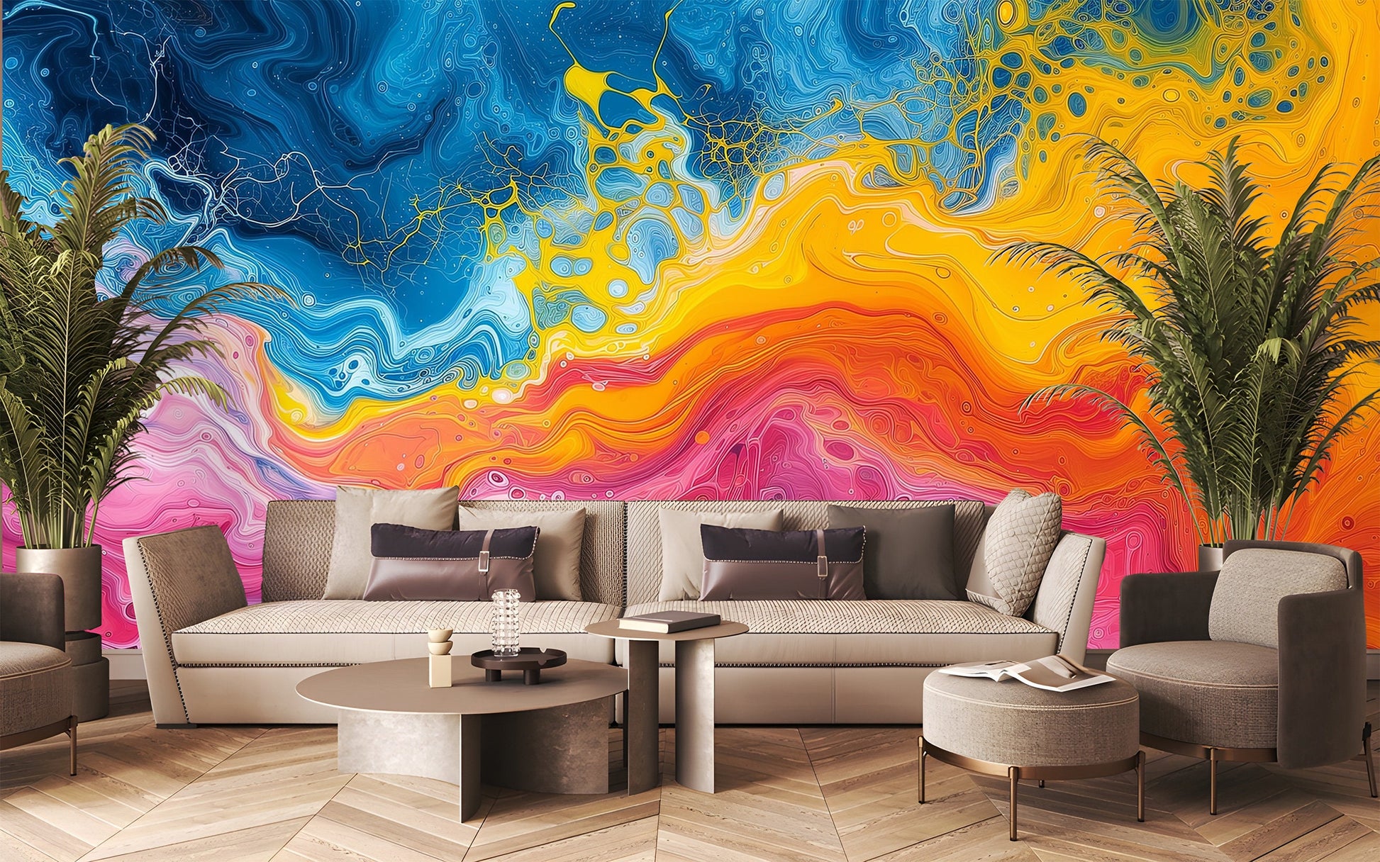 Bold Bright Contemporary Abstract Geometric Wallpaper – lifestyle view, Golden Era Walls
