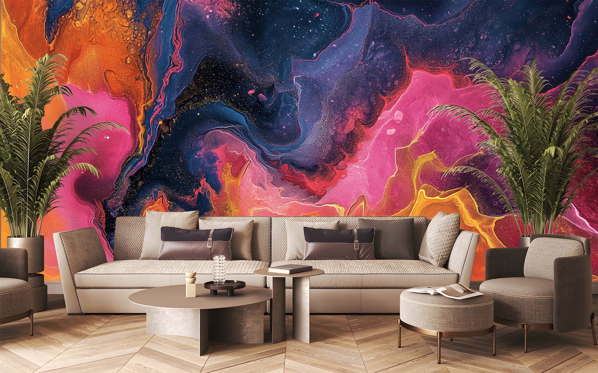 Colorful Abstract Easy Apply Geometric Wallpaper – peel and stick wallpaper mural, Golden Era Walls