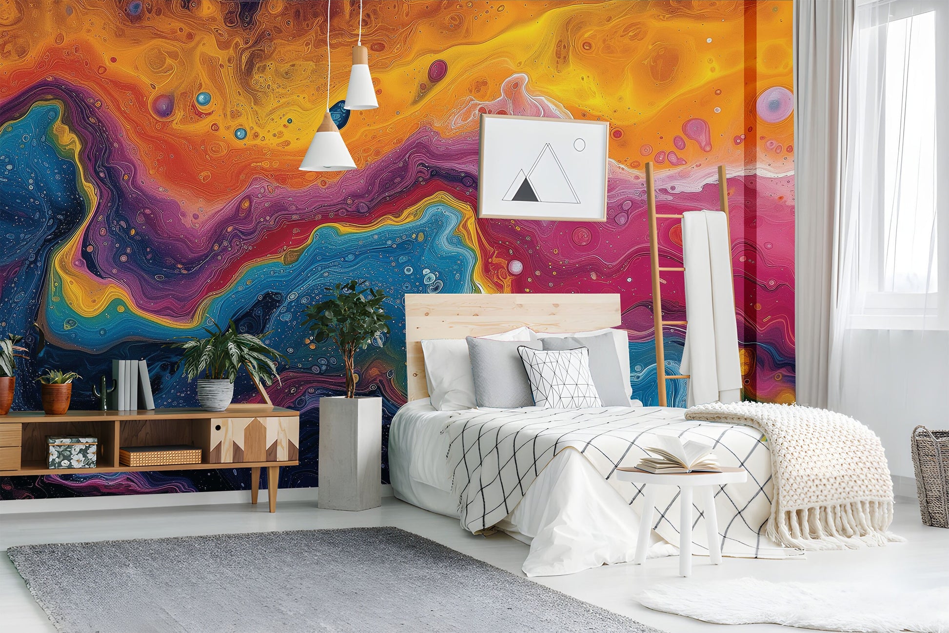 Modern Abstract Easy Home Geometric Wallpaper – room setting, Golden Era Walls