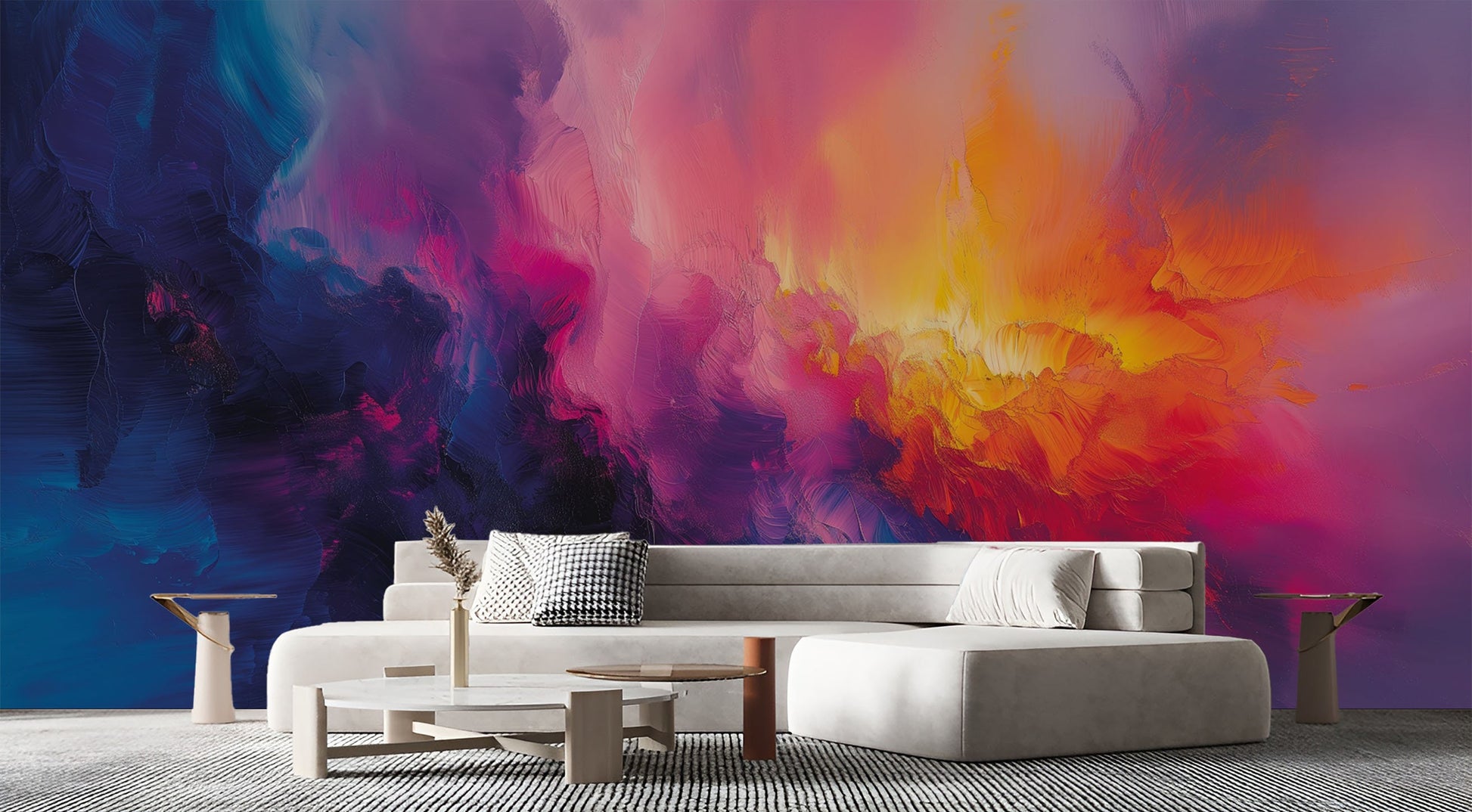 Vibrant Fluid Art Abstract Geometric Wallpaper – lifestyle view, Golden Era Walls