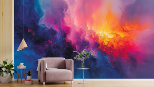 Vibrant Fluid Art Abstract Geometric Wallpaper – detail view, Golden Era Walls