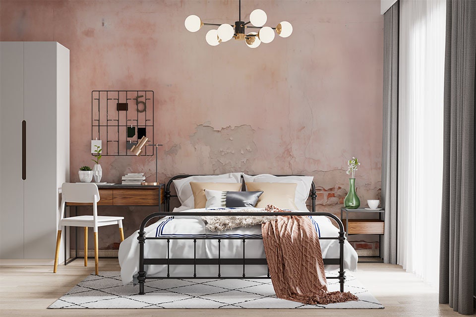 Vintage Pink Beige Distressed Marble Wallpaper – scale reference, Golden Era Walls