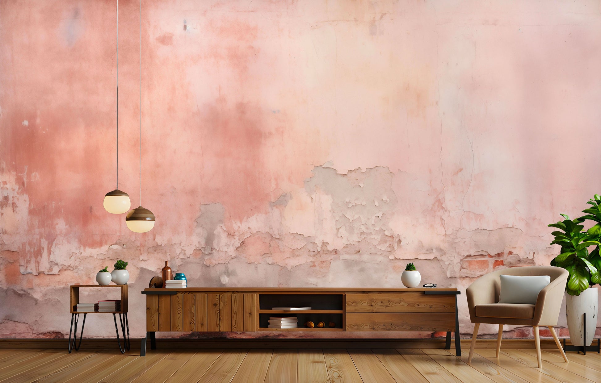 Vintage Pink Beige Distressed Marble Wallpaper – detail view, Golden Era Walls