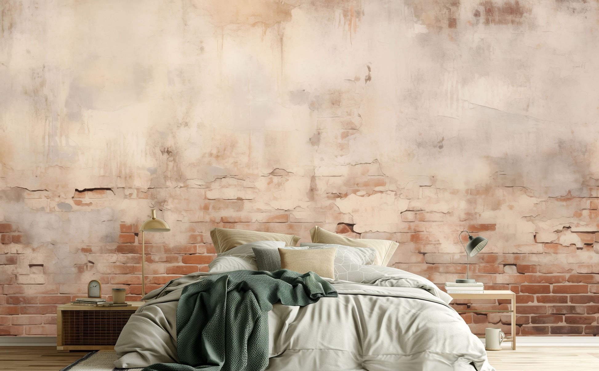 Rustic Aged Plaster Look Marble Wallpaper – scale reference, Golden Era Walls