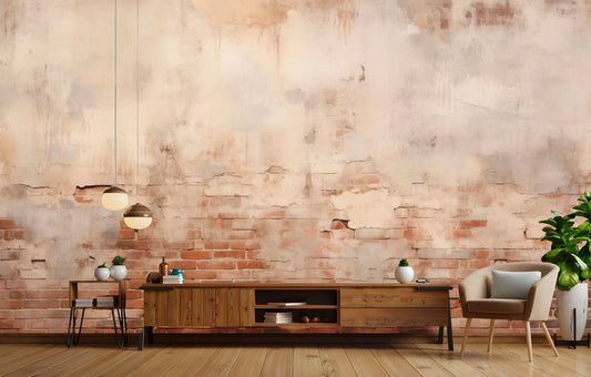 Rustic Aged Plaster Look Marble Wallpaper – detail view, Golden Era Walls