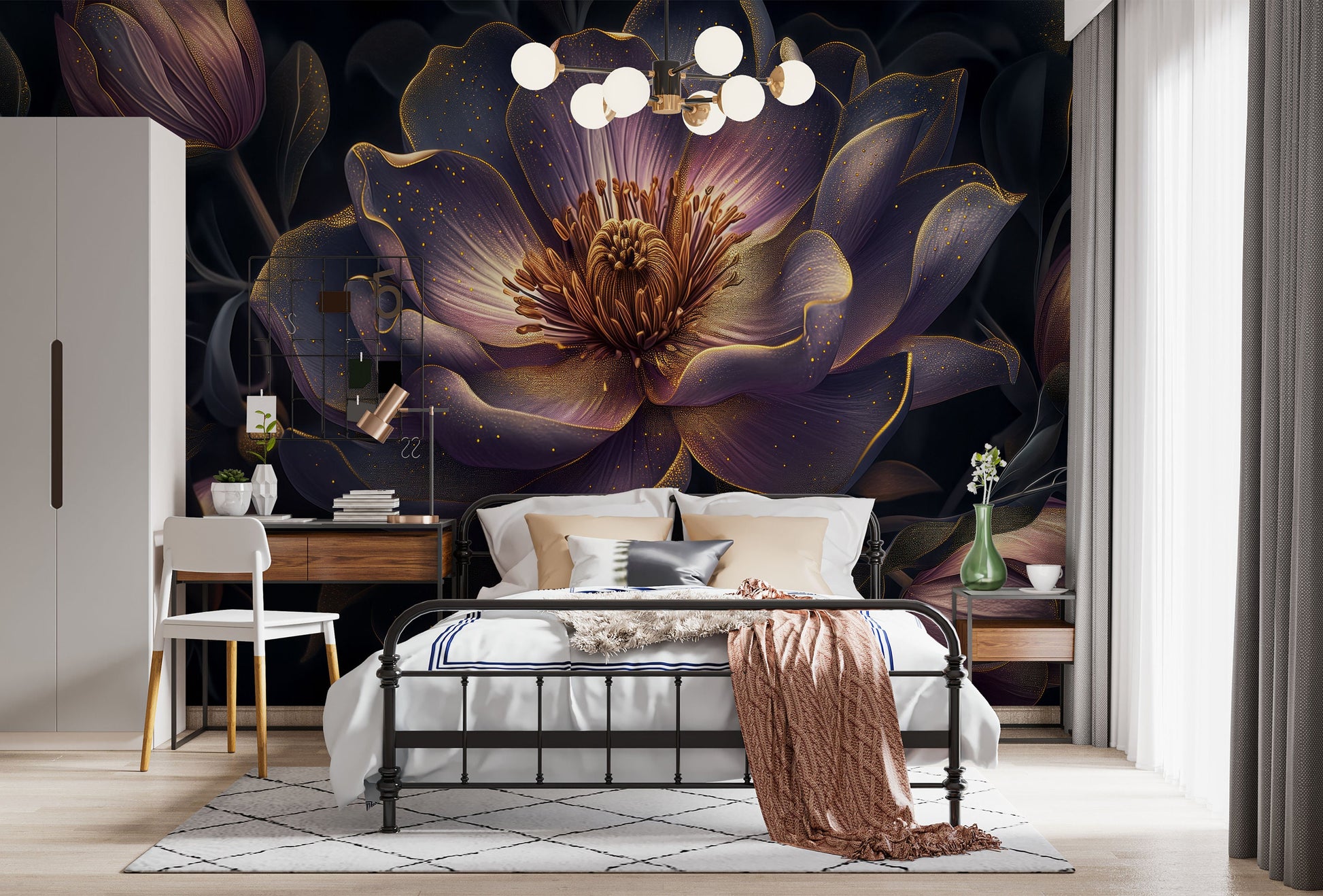 Abstract Peonies Floral Purple Floral Wallpaper – scale reference, Golden Era Walls