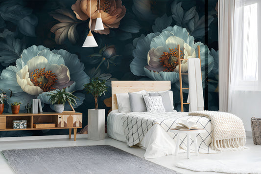 Dark Floral Non Woven Floral Wallpaper – detail view, Golden Era Walls