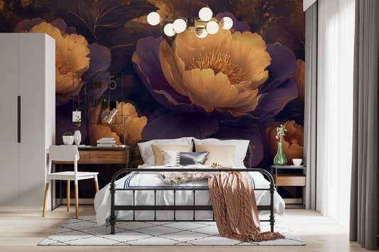 Elegant Peony Blossom Abstract Floral Wallpaper – detail view, Golden Era Walls