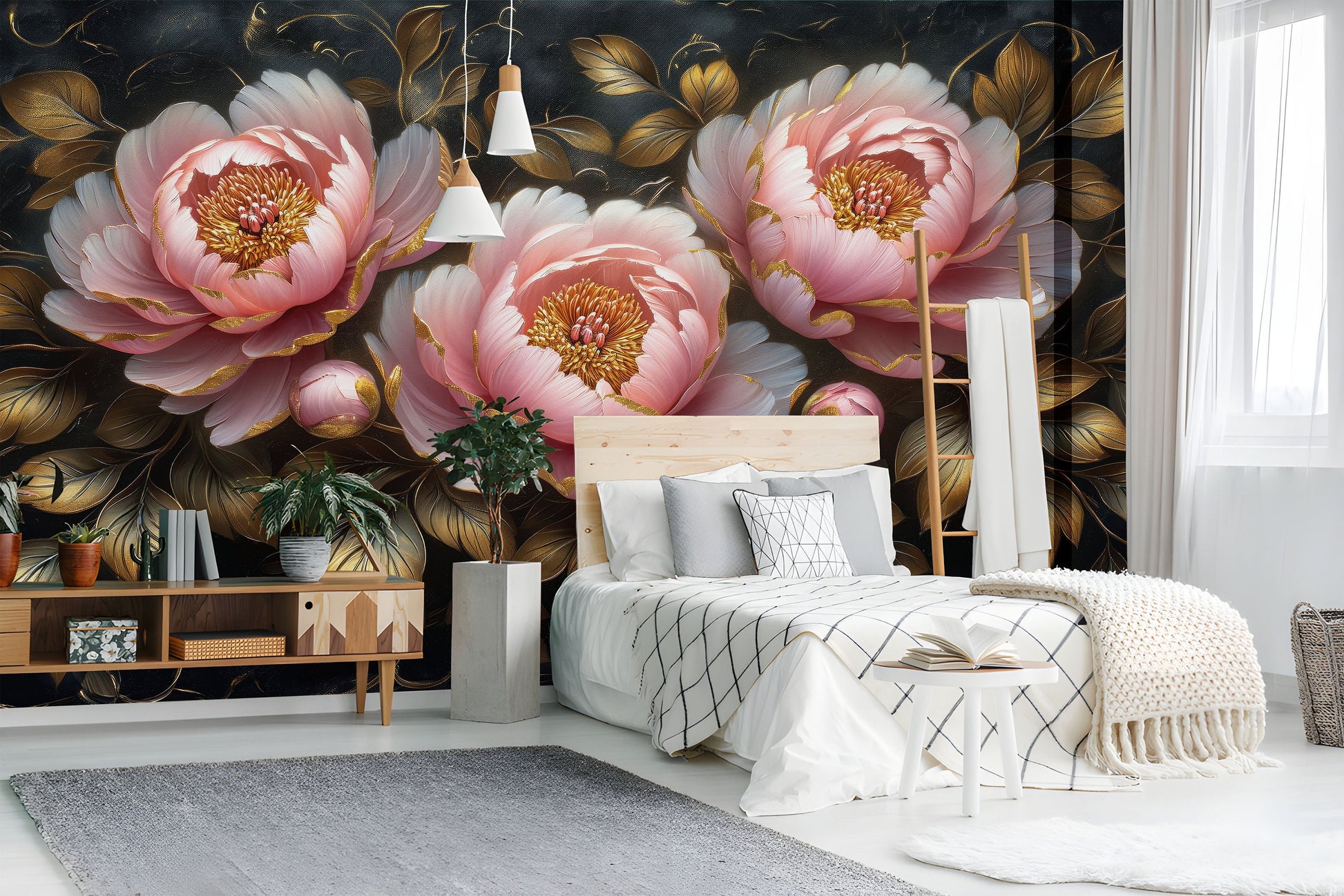 Elegant Pink Bronze Floral Floral Wallpaper – detail view, Golden Era Walls