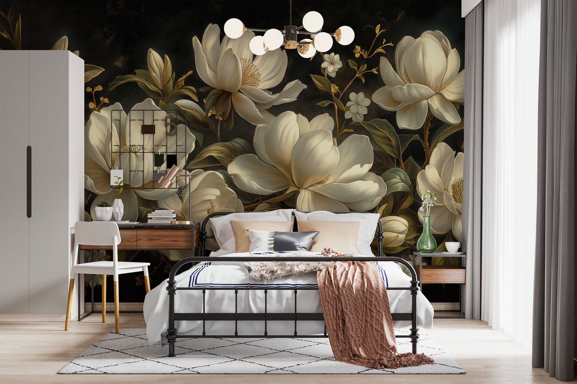 Luxury Dark Floral Non Floral Wallpaper – lifestyle view, Golden Era Walls