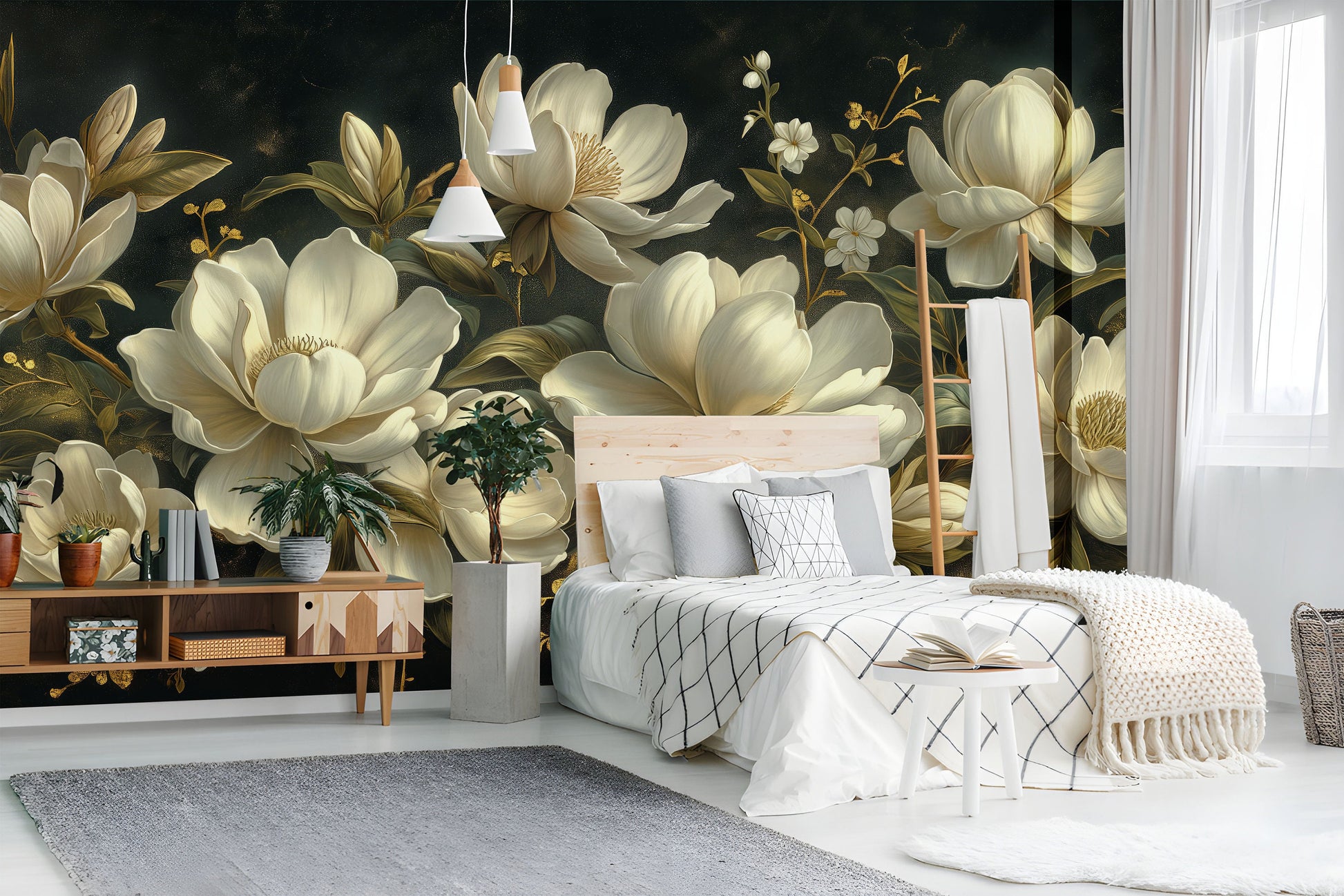 Luxury Dark Floral Non Floral Wallpaper – room setting, Golden Era Walls