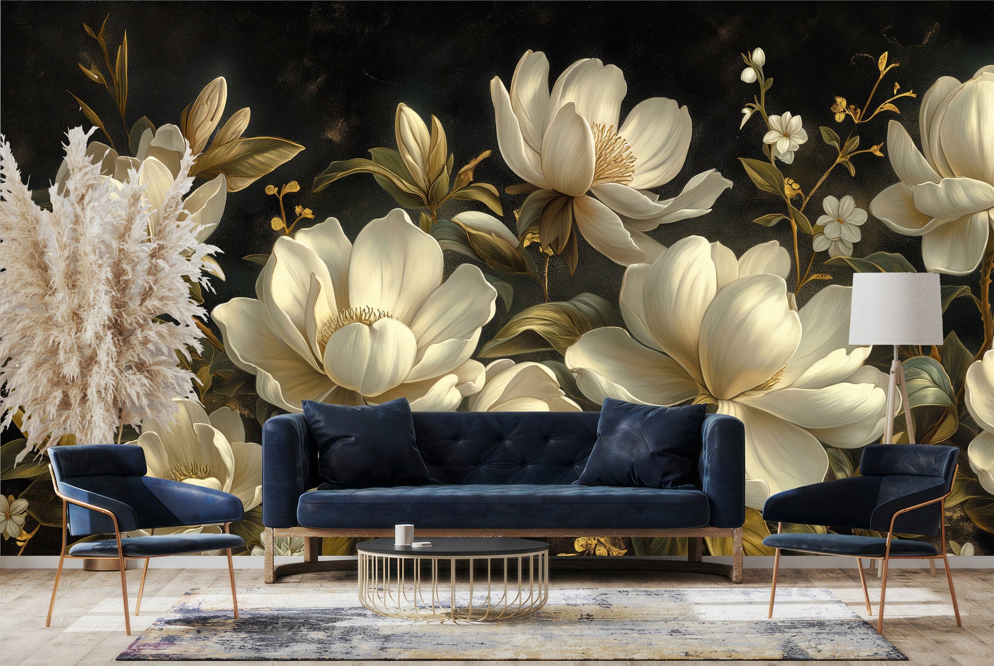 Luxury Dark Floral Non Floral Wallpaper – scale reference, Golden Era Walls