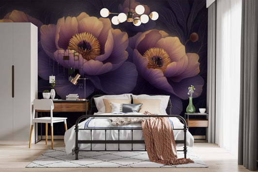 Modern Abstract Peonies Floral Floral Wallpaper – lifestyle view, Golden Era Walls