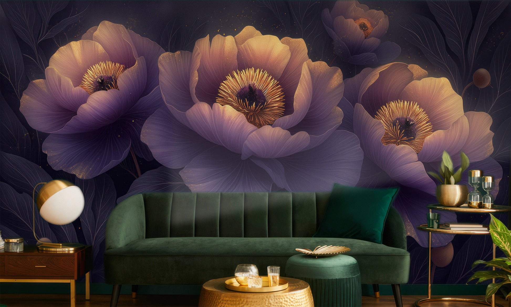 Modern Abstract Peonies Floral Floral Wallpaper – scale reference, Golden Era Walls