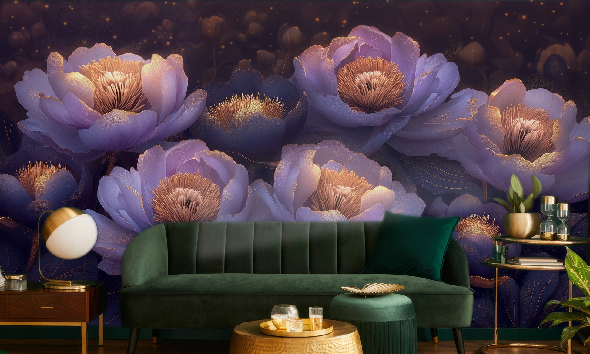 Modern Abstract Peonies Vibrant Floral Wallpaper – scale reference, Golden Era Walls