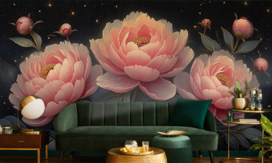 Pastel Peony Flower Elegant Floral Wallpaper – detail view, Golden Era Walls