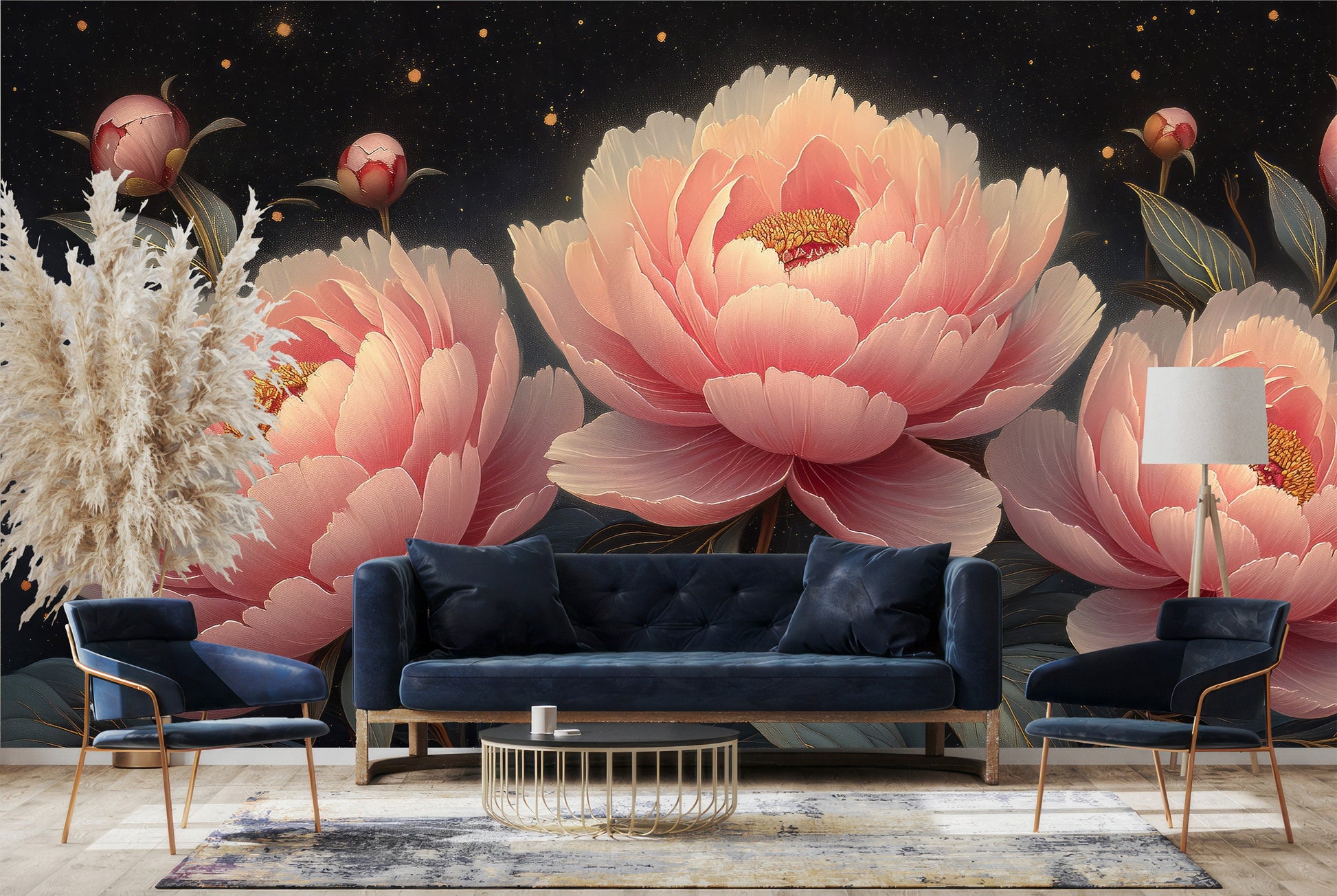 Pastel Peony Flower Elegant Floral Wallpaper – lifestyle view, Golden Era Walls