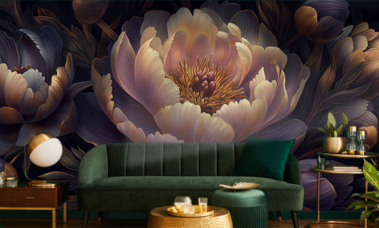 Serene Dark Floral Non Floral Wallpaper – detail view, Golden Era Walls