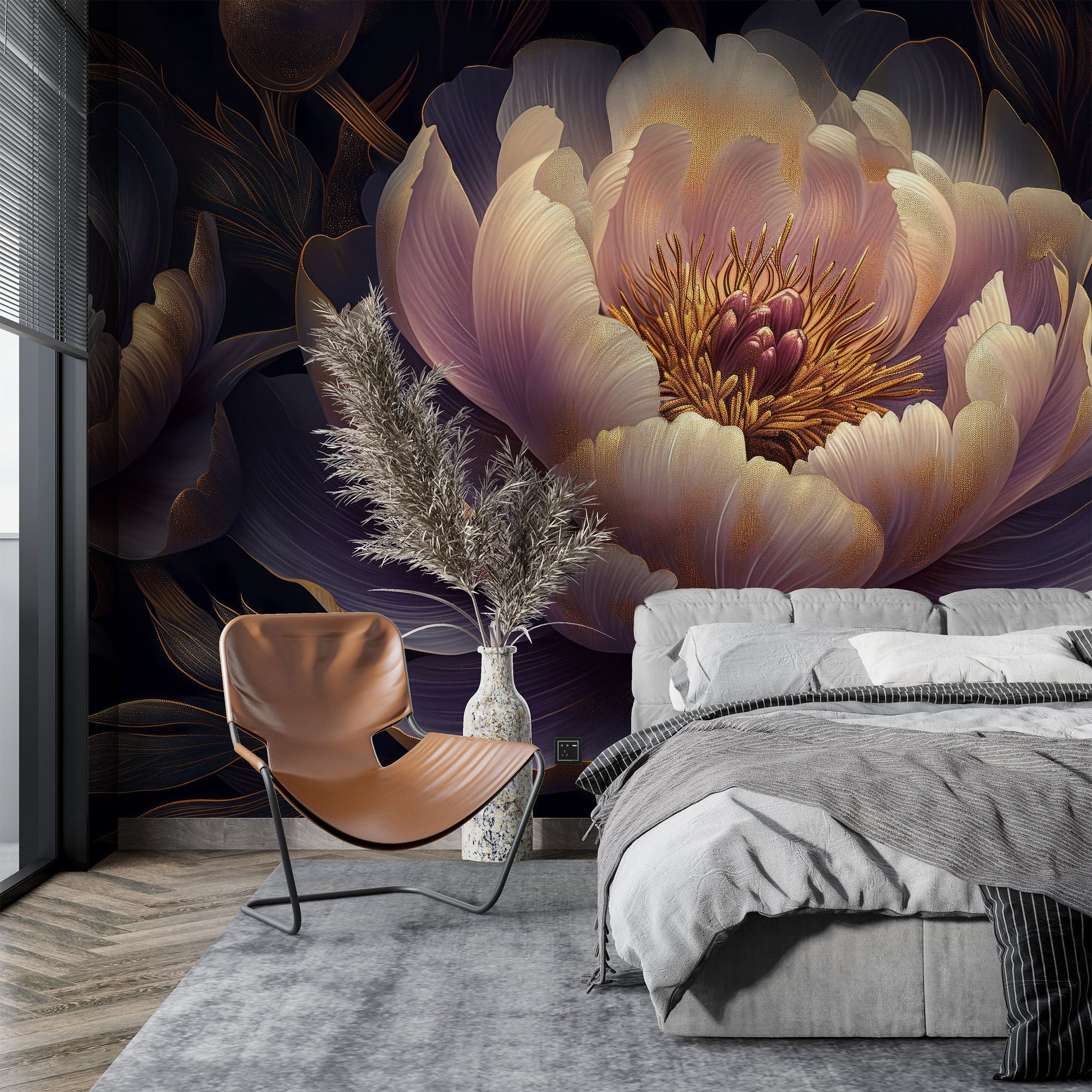 Serene Dark Floral Non Floral Wallpaper – peel and stick wallpaper mural, Golden Era Walls