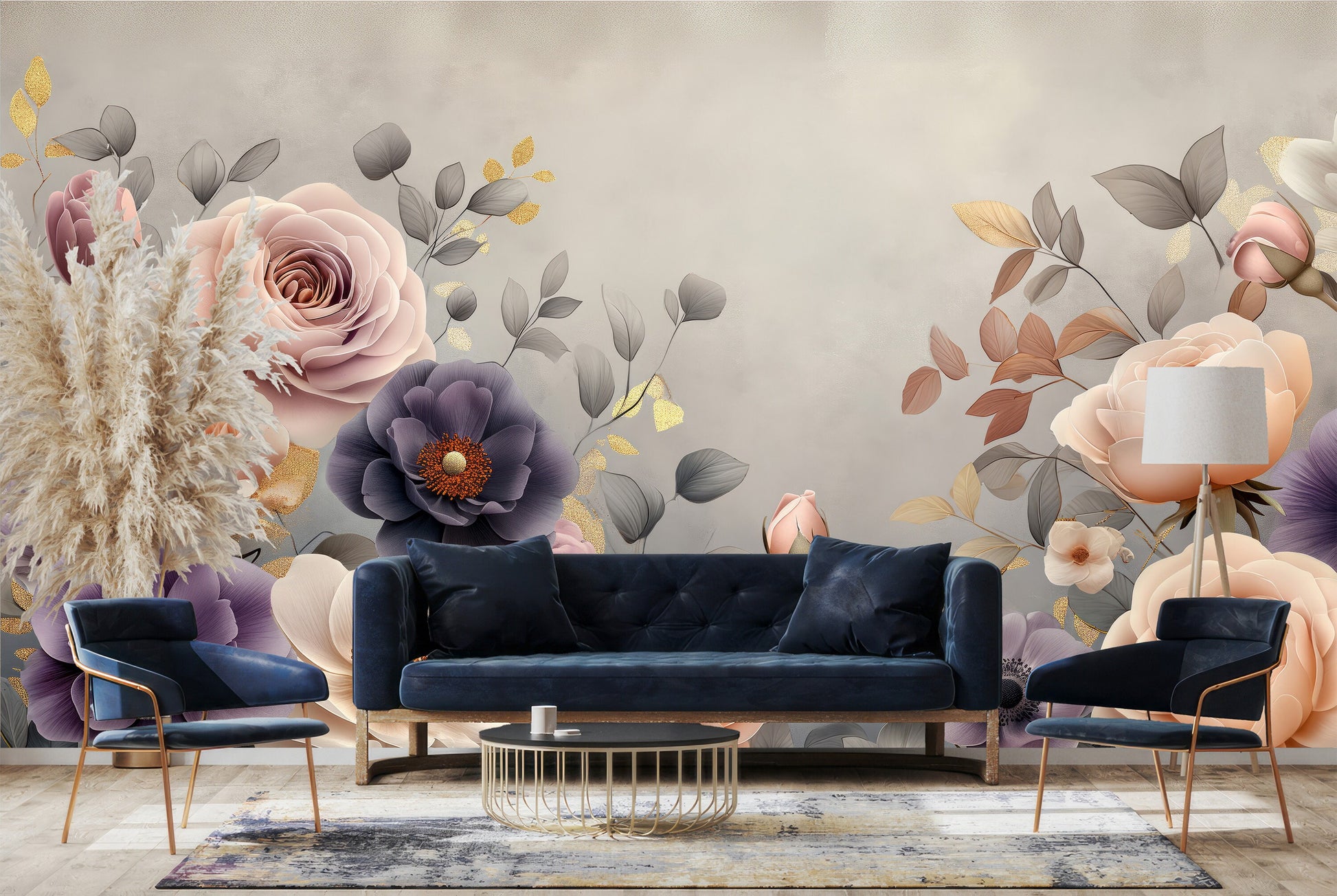 Serene Floral Non Woven Floral Wallpaper – scale reference, Golden Era Walls