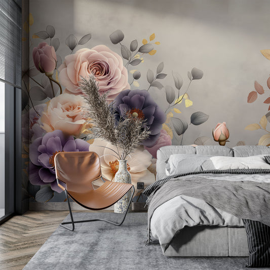 Serene Floral Non Woven Floral Wallpaper – lifestyle view, Golden Era Walls