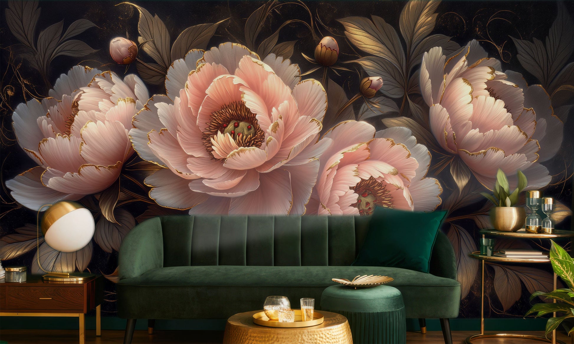 Serene Peony Blossom Non Floral Wallpaper Pattern – texture detail, Golden Era Walls