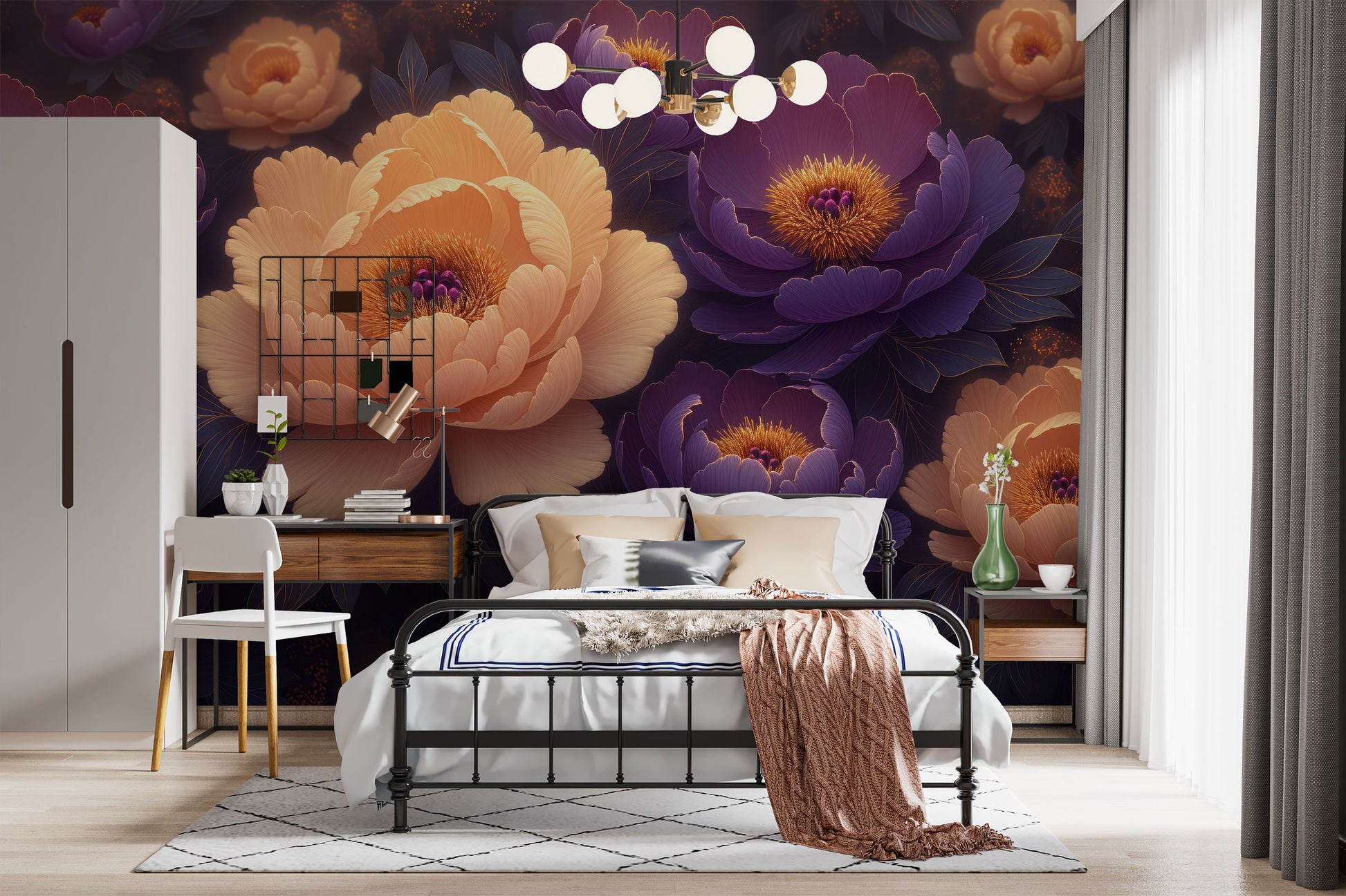 Soft Peony Flower Easy Floral Wallpaper – scale reference, Golden Era Walls