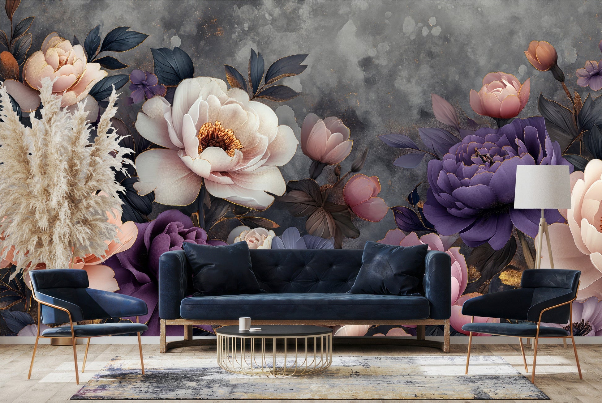 Vintage Peony Bloom Non Floral Wallpaper Pattern – alternate view, Golden Era Walls