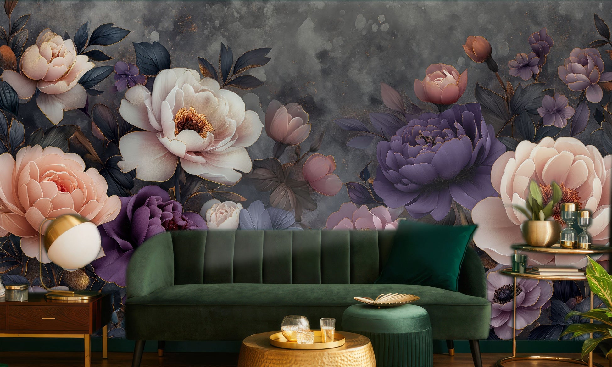 Vintage Peony Bloom Non Floral Wallpaper Pattern – additional view, Golden Era Walls
