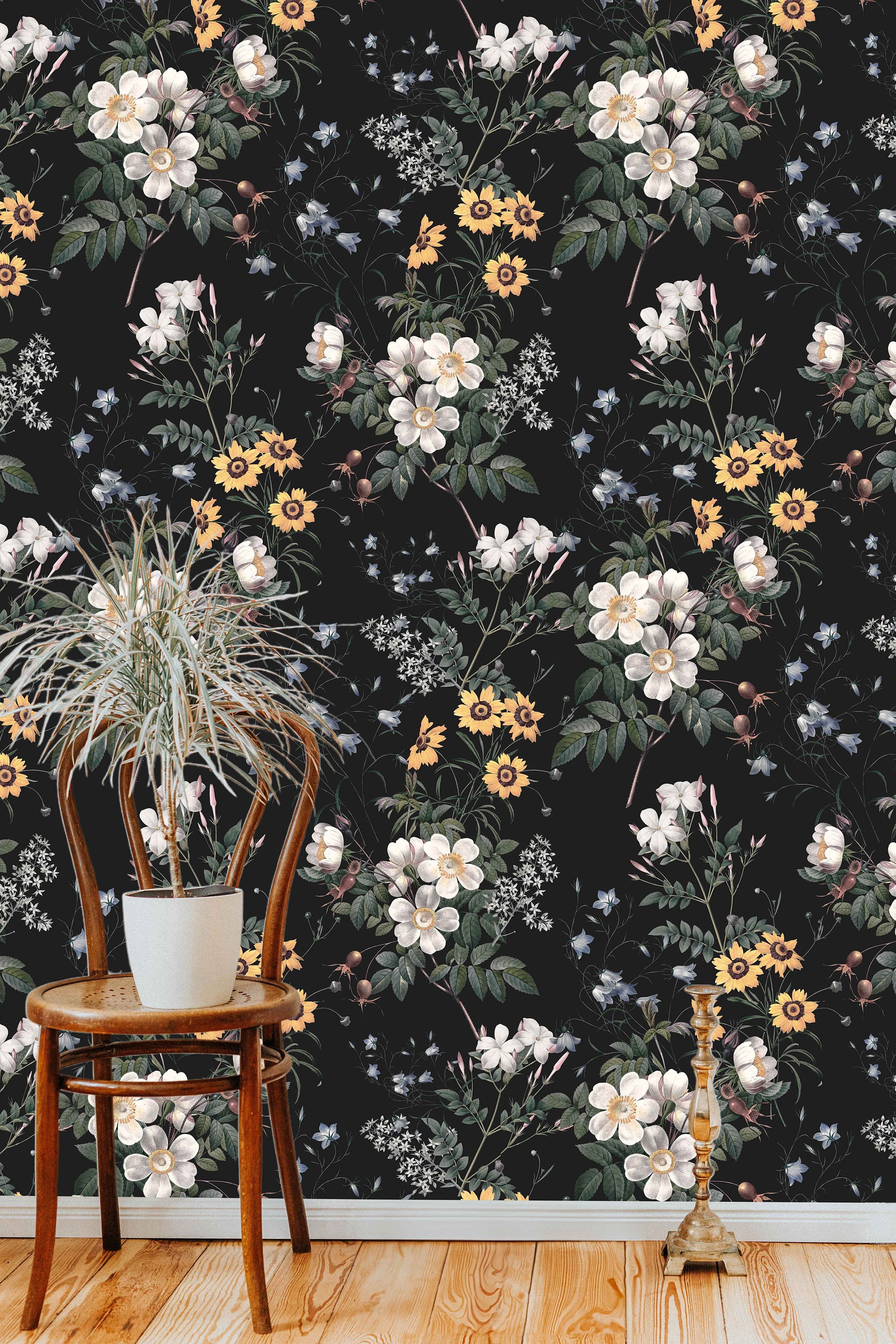 Chic Floral Flower Covering Floral Wallpaper Pattern – peel and stick wallpaper mural, Golden Era Walls