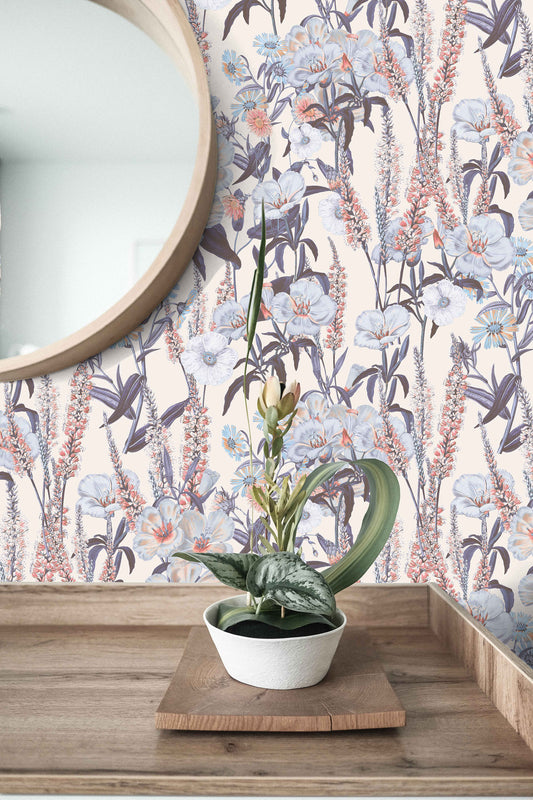 Colorful Flower Botanical Accent Floral Wallpaper – detail view, Golden Era Walls