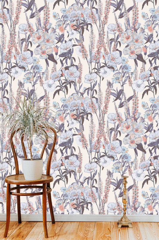 Colorful Flower Botanical Accent Floral Wallpaper – room setting, Golden Era Walls
