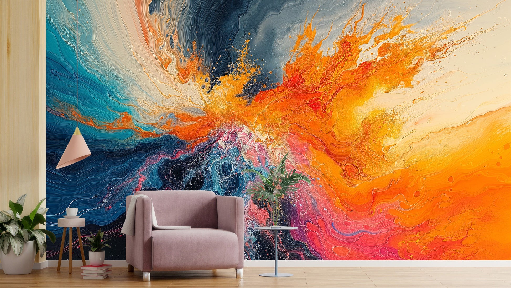 Artistic Vibrant Fluid Patterns Geometric Wallpaper Pattern – additional view, Golden Era Walls