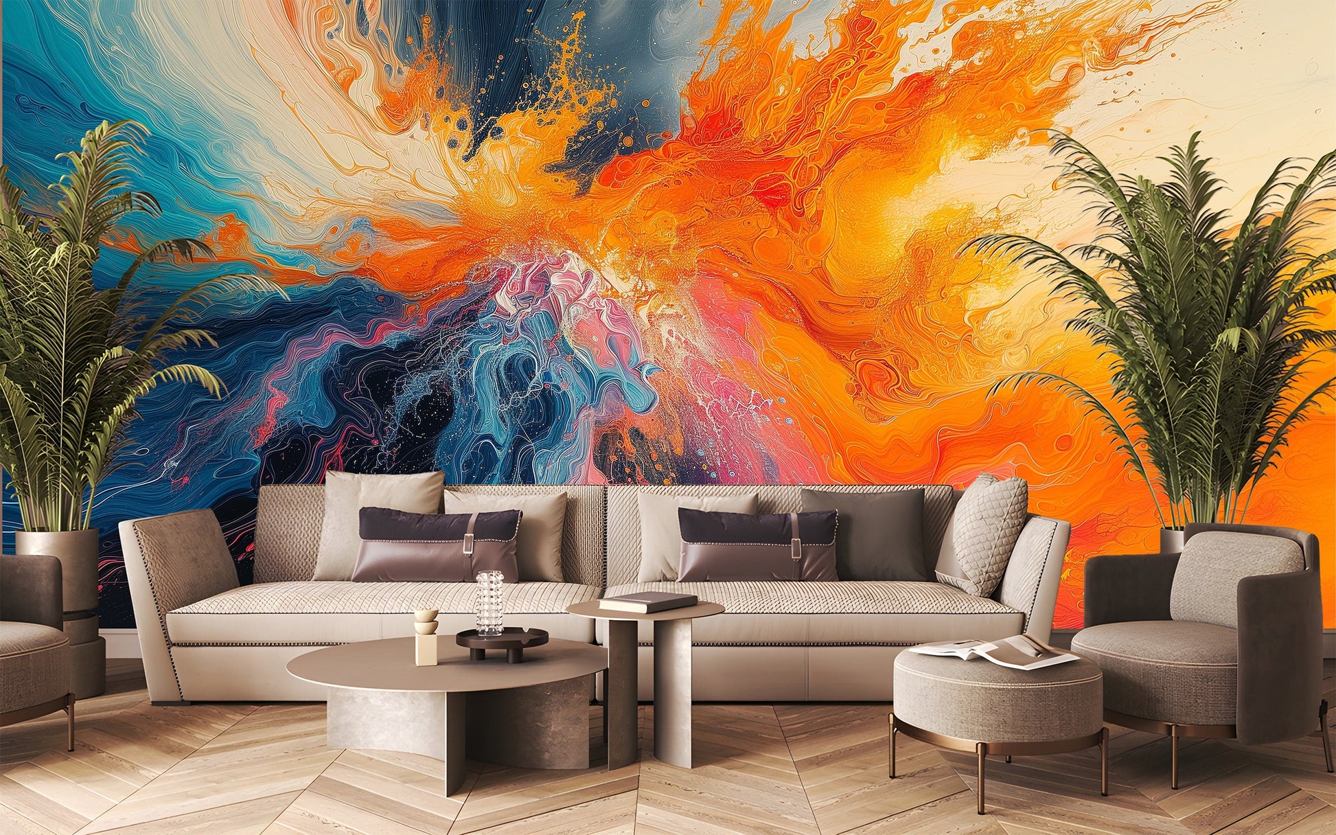 Artistic Vibrant Fluid Patterns Geometric Wallpaper Pattern – peel and stick wallpaper mural, Golden Era Walls