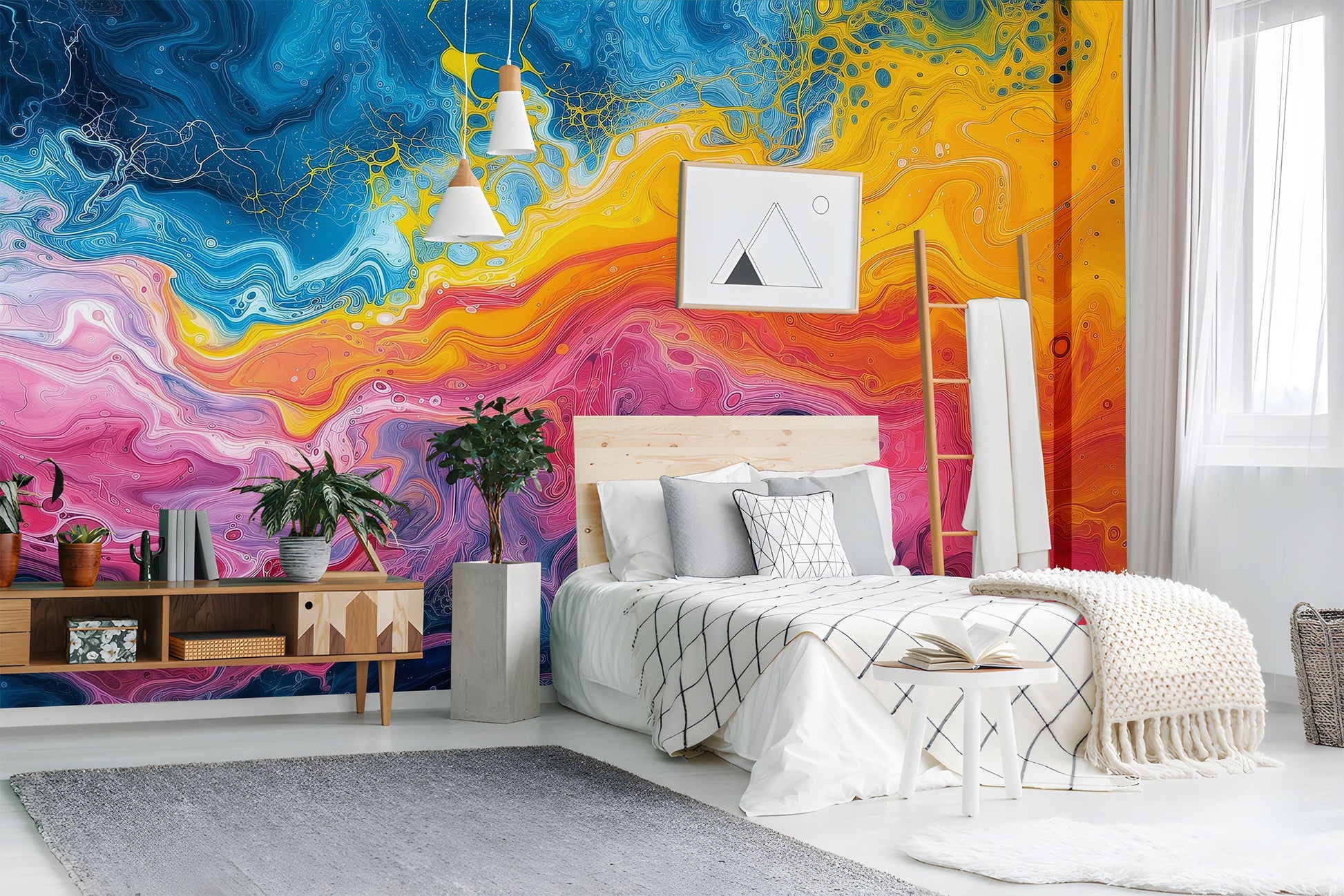 Bold Bright Contemporary Abstract Geometric Wallpaper – peel and stick wallpaper mural, Golden Era Walls