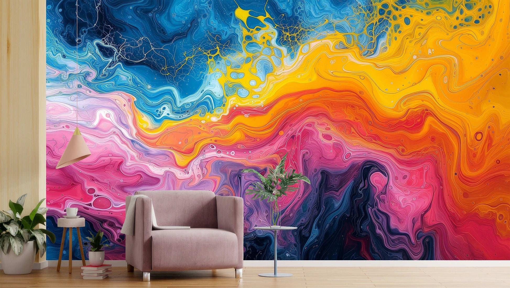 Bold Bright Contemporary Abstract Geometric Wallpaper – scale reference, Golden Era Walls